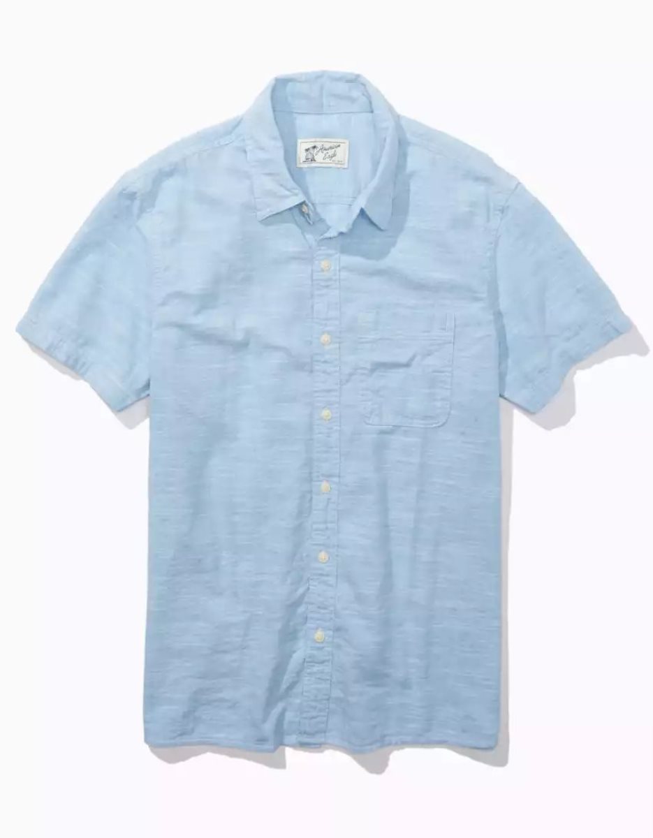 Hauts Flanelle American Eagle AE Button-Up Resort Shirt Bleu Homme | UNC-27214168